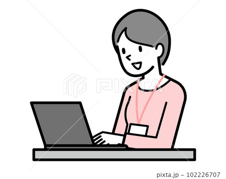 ノートパソコンを使うビジネスウーマンのイラスト 102226707