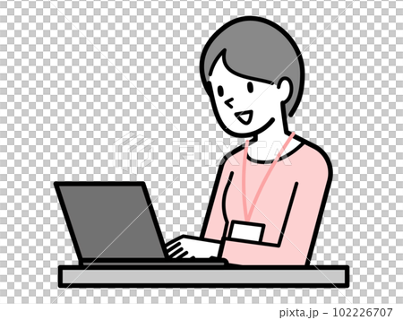 ノートパソコンを使うビジネスウーマンのイラスト 102226707