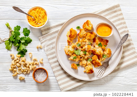 baked Cauliflower florets with sauce on plate 102228441