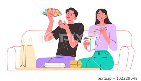 Young people eating at home 102229048