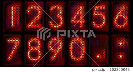 Nixie clock tube. Set of glowing diode digits 102230048