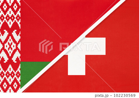 Belarus and Switzerland, symbol of country. Belarusian vs Swiss national flags. Belarus and Switzerland, symbol of country. Belarusian vs Swiss national flags. 102230569