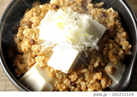 お豆腐たっぷりピリ辛熱々麻婆豆腐を俯瞰で撮影 お豆腐たっぷりピリ辛熱々麻婆豆腐を俯瞰で撮影 102231319