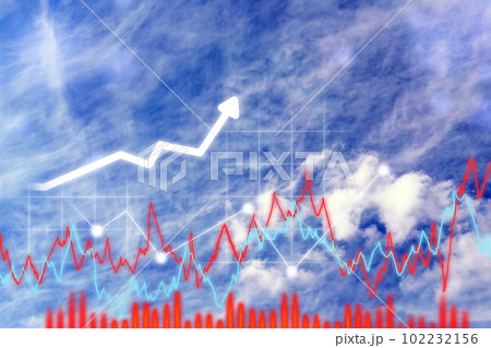 Business graph growth to sky. Business chart. Light blue sky background Business graph growth to sky. Business chart. Light blue sky background 102232156