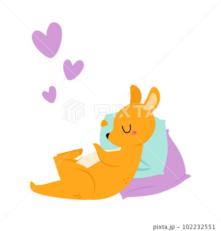 Cute Baby Kangaroo or Joey Character as Marsupial Mammal Sleeping and Dreaming on Soft Pillow Vector Illustration Cute Baby Kangaroo or Joey Character as Marsupial Mammal Sleeping and Dreaming on Soft Pillow Vector Illustration 102232551