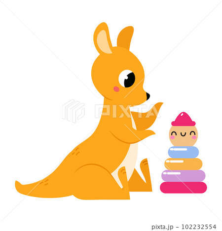 Cute Baby Kangaroo or Joey Character as Marsupial Mammal Playing Toy Pyramid Vector Illustration Cute Baby Kangaroo or Joey Character as Marsupial Mammal Playing Toy Pyramid Vector Illustration 102232554