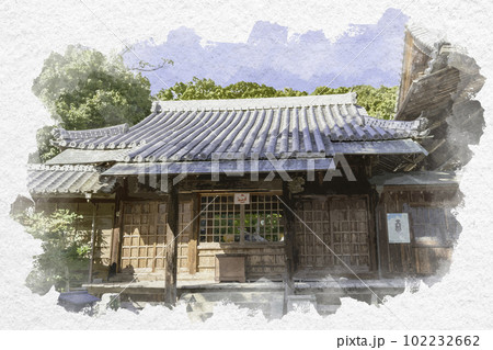 水彩画風　四国八十八箇所3番　金泉寺　護摩堂　徳島県板野町 102232662