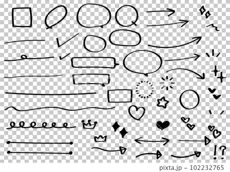 Illustration material: cute handwritten treatment set vector black arrow balloon 102232765