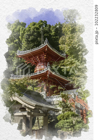 水彩画風 四国八十八箇所3番 金泉寺 多宝塔 徳島県板野町 水彩画風 四国八十八箇所3番 金泉寺 多宝塔 徳島県板野町 102232809