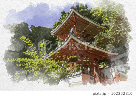 水彩画風 四国八十八箇所3番 金泉寺 多宝塔 徳島県板野町 水彩画風 四国八十八箇所3番 金泉寺 多宝塔 徳島県板野町 102232810