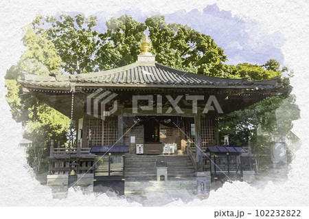 水彩画風　四国八十八箇所3番　金泉寺　大師堂　徳島県板野町 102232822