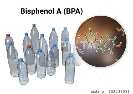 Bisphenol A Molecule And Plastic Bottles, 3D...のイラスト素材 [102232951] - PIXTA