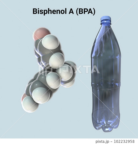 Bisphenol A molecule and plastic bottle, 3D...のイラスト素材 [102232958] - PIXTA