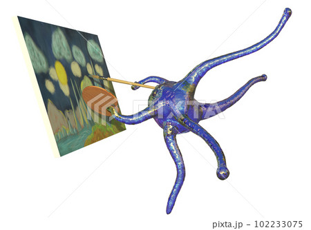 Neuronal cell paints a picture, conceptual 3D illustration 102233075