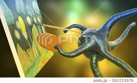 Neuronal cell paints a picture, conceptual 3D illustration Neuronal cell paints a picture, conceptual 3D illustration 102233076