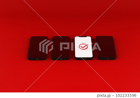 Mobile Phone and check mark icon. Different concept. 3D illustration. 102233596