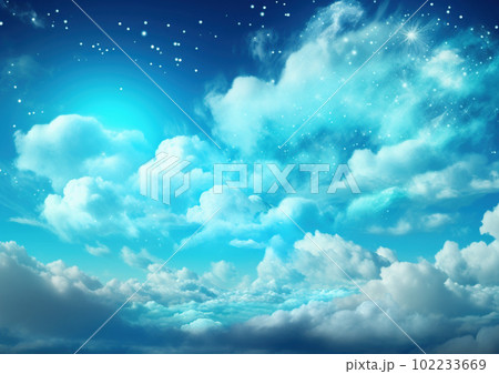 子供と風景の版画 青空と雲 子供と風景の版画 青空と雲