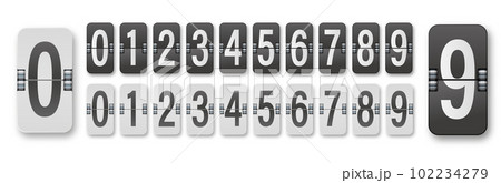 Flip board style numbers. Airport terminal, arrival board with numbers template. Realistic flip scoreboard. Flight destination display. Vector Flip board style numbers. Airport terminal, arrival board with numbers template. Realistic flip scoreboard. Flight destination display. Vector 102234279