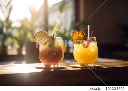 Non alcoholic fruity cold summer cocktail drinks 102235263