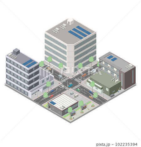 アイソメトリック図法で描いた信号交差点のイメージ[C]（市街地-01全体） 102235394