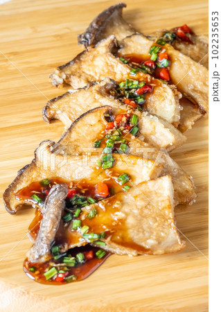 Battered eryngii mushrooms Battered eryngii mushrooms 102235653