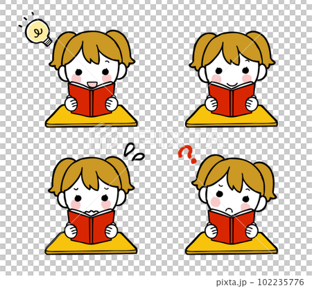 Illustration set of a girl reading a book Illustration set of a girl reading a book 102235776