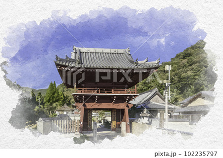 水彩画風 四国八十八箇所4番 大日寺 鐘楼門 徳島県板野町 水彩画風 四国八十八箇所4番 大日寺 鐘楼門 徳島県板野町 102235797