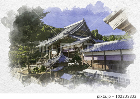 水彩画風　四国八十八箇所4番　大日寺　本堂　徳島県板野町 102235832