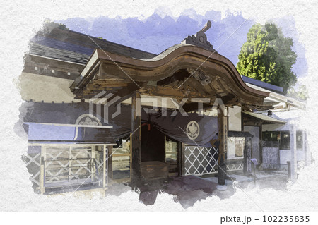 水彩画風　四国八十八箇所4番　大日寺　薬師堂　徳島県板野町 102235835