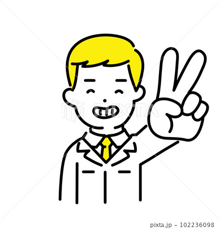 かわいい人物のイラストシリーズ _ 男性のエンジニア _ ピースサイン　 102236098