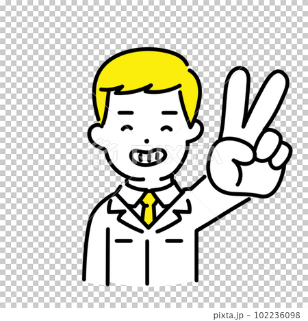 かわいい人物のイラストシリーズ _ 男性のエンジニア _ ピースサイン　 102236098