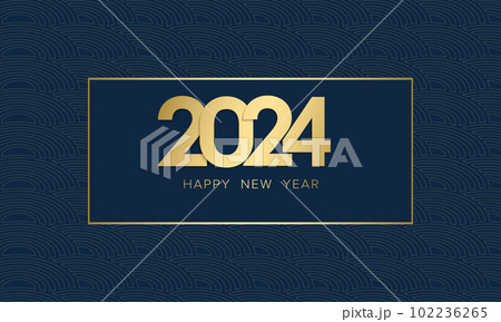 New Year 2024, gold background and clock with Christmas balls 102236265