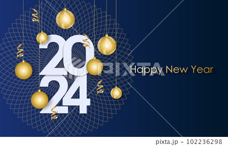 Happy New Year 2024 Elegant gold text with balloons and confetti. Realistic vector illustration Happy New Year 2024 Elegant gold text with balloons and confetti. Realistic vector illustration 102236298