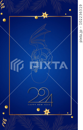 Golden dragon, the symbol of the New Year 2024 on a black background 102236319