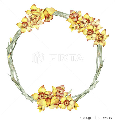 Summer flowers wreath,watercolor illustration for cards,backgrounds. Watercolor illustration for scrapbooking. Cartoon hand drawn background with flower for kids design.Perfect for wedding invitation. 102236945