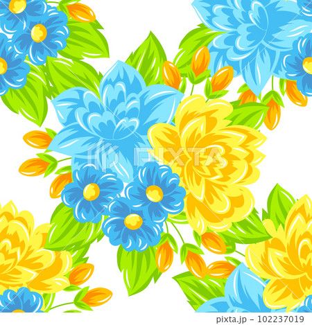 Seamless pattern with flowers. Beautiful bouquet of blooming plants. Natural illustration. 102237019