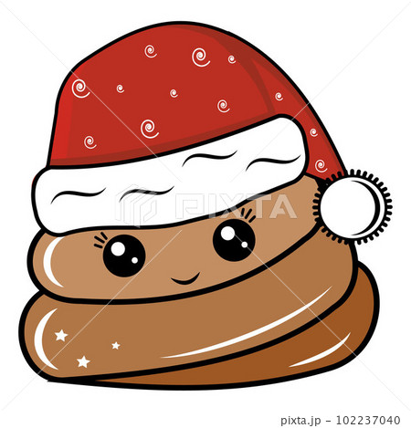 Christmas smiley poop with a red Santa Claus hat, vector cartoon on a white background. 102237040