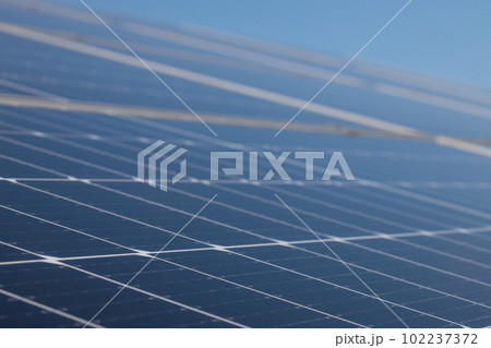 Solar panel cells in focus - innovative energy. Copy space for banner. 102237372