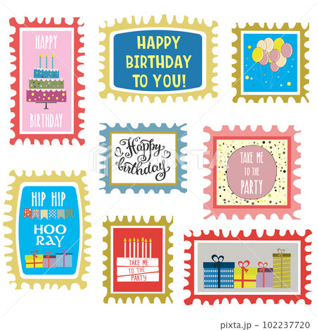 happy birthday mark set,hand drawn cards isolated on white backg 102237720