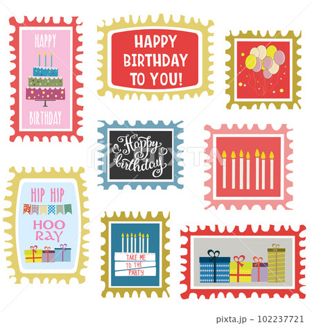 happy birthday mark set,hand drawn cards isolated on white backg 102237721