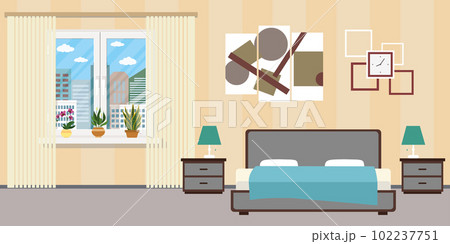 Hotel room or Bedroom Interior flat design.Home furniture. 102237751