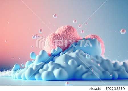Abstract foam clouds with splashing forms and drops. Colorful foam cloud background. Generated AI. Abstract foam clouds with splashing forms and drops. Colorful foam cloud background. Generated AI. 102238510