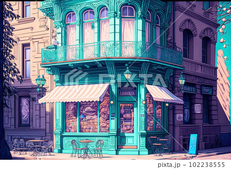 Surrealistic cafe in dreamlike fairytale art nouveau style. Surreal caffeteria in vintage style. Generated AI. Surrealistic cafe in dreamlike fairytale art nouveau style. Surreal caffeteria in vintage style. Generated AI. 102238555