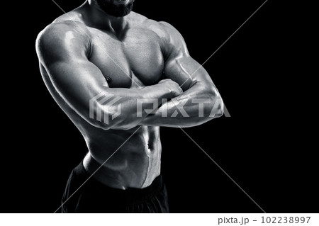 Muscular bodybuilder guy doing posing 102238997
