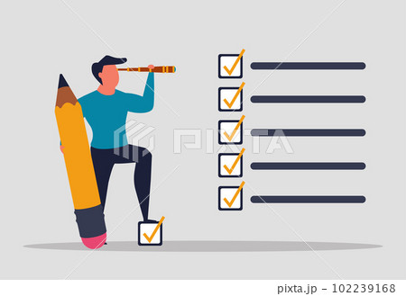 A man performs tasks, completing assignments to...のイラスト素材 [102239168 ...