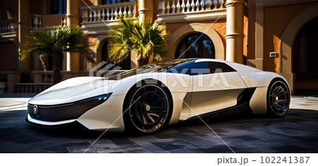 Illustration of electric car in city, created with Generative AI technology. 102241387