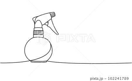 Hairdresser sprayer, spray bottle one line continuous drawing. Barber shop and hairdresser tools continuous one line illustration. 102241789