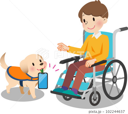 車椅子の男性にスマホを持ってくる介助犬 車椅子の男性にスマホを持ってくる介助犬 102244637