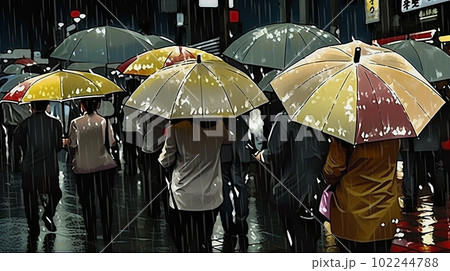 日本の梅雨、傘をさす人物、Japanese rainy season, person holding 102244788