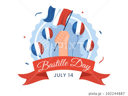 Happy Bastille Day on 14 july Vector Illustration with French Flag and Eiffel Tower in Flat Cartoon Hand Drawn for Landing Page Templates 102244887